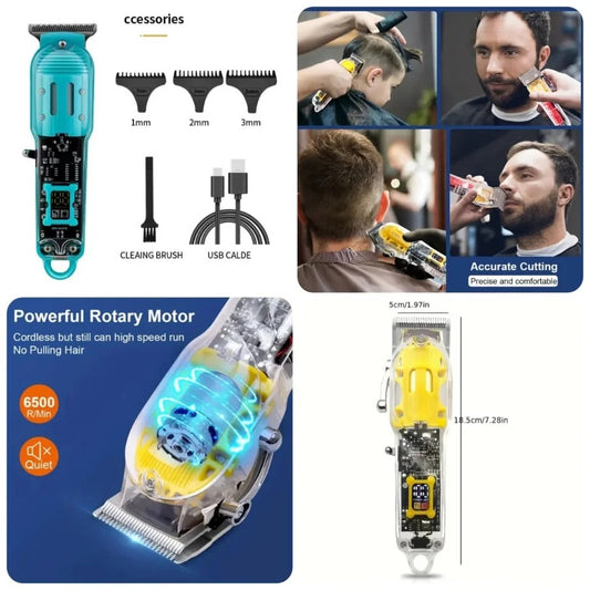 Transparent Professional Hair Trimmer for Men – Cordless Professional Beard & Hair Clipper