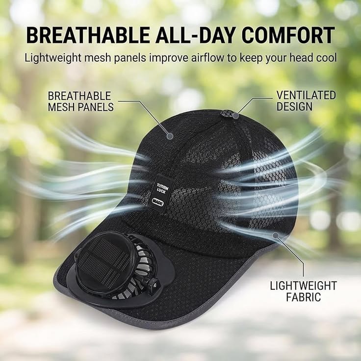 Cap with Solar Powered Cooling Fan – Stay Cool Anywhere