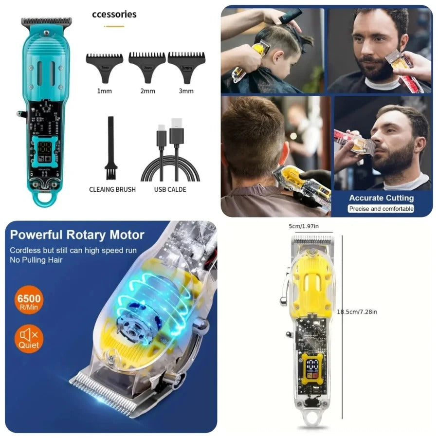 Transparent Professional Hair Trimmer for Men – Cordless Professional Beard & Hair Clipper